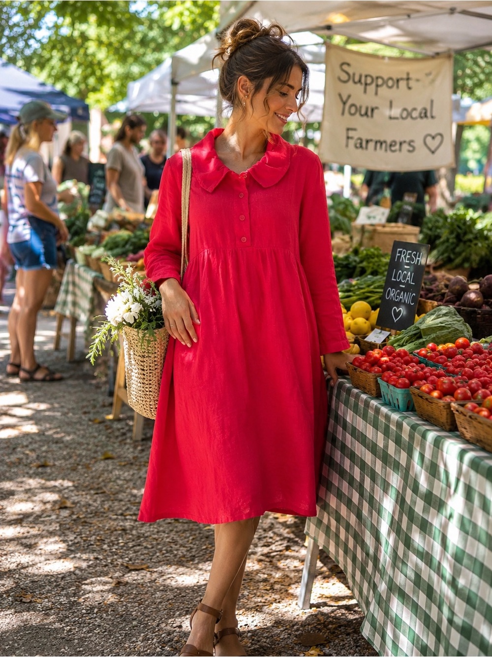 Flax 100% Linen Long Sleeve Loose Fitting Rasberry Pink Lagenlook Dress Sm/4/6